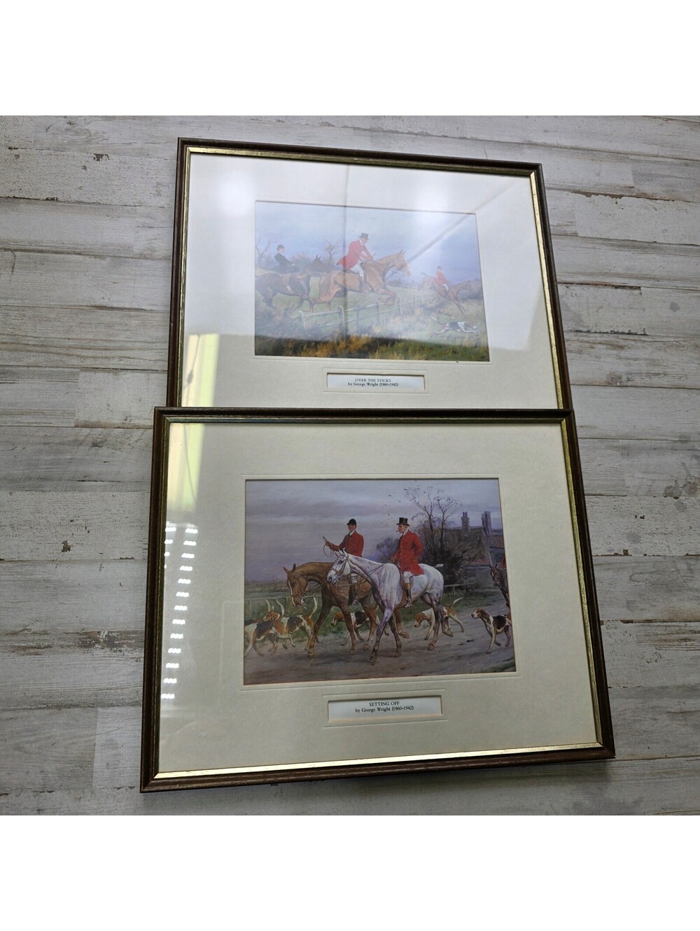 Set of 2 Vintage George Wright Equestrian Prints - Over the Sticks & Setting Off